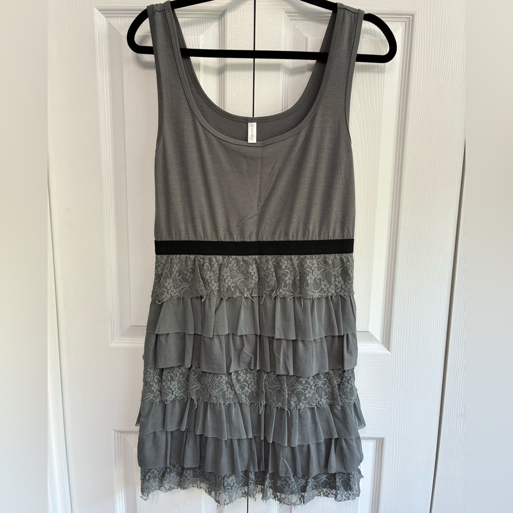 Xhilaration Gray Tiered Lace Midi Dress